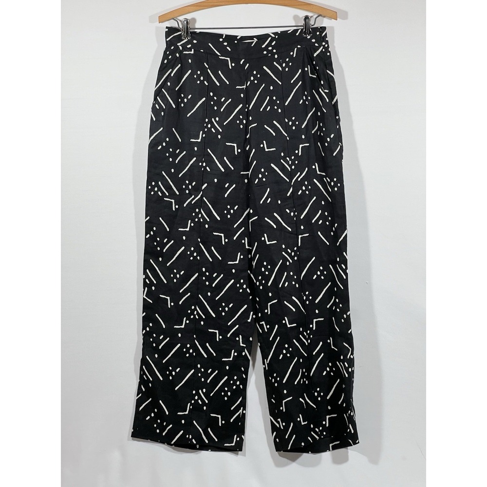 Whistles Linen Pants Womens US 6 Geometric Print Minimalist Coastal Side Zip